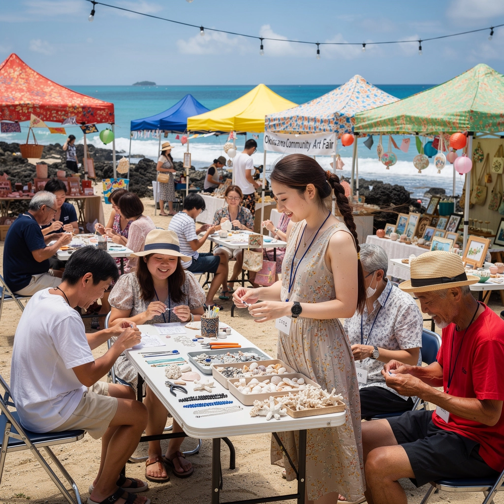 手作りのアクセサリーが展示されたテーブルの写真